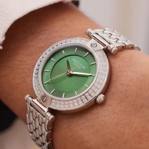 Orologio rond dameshorloge zilverkleurig en groen