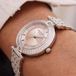 Orologio rond dameshorloge zilverkleurig en taupe