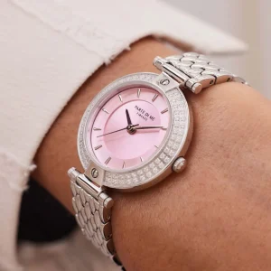 Orologio rond dameshorloge zilverkleurig en roze