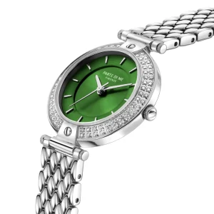 Orologio rond dameshorloge zilverkleurig en groen