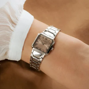 Orologio vierkant dameshorloge zilverkleurig en taupe