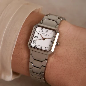 Orologio vierkant dameshorloge zilverkleurig en wit