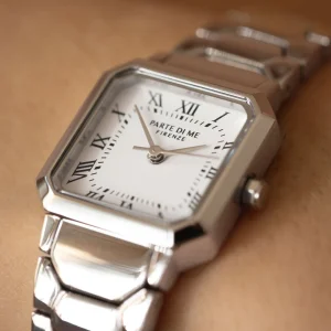 Orologio vierkant dameshorloge zilverkleurig en wit