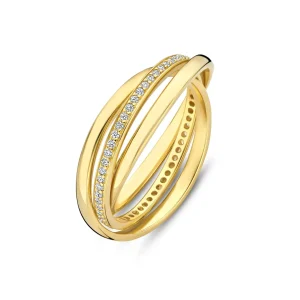Ponte Vecchio Lanza 925 sterling zilver gold plated ring met zirkonia stenen
