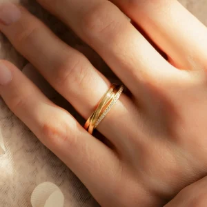 Ponte Vecchio Lanza 925 sterling zilver gold plated ring met zirkonia stenen