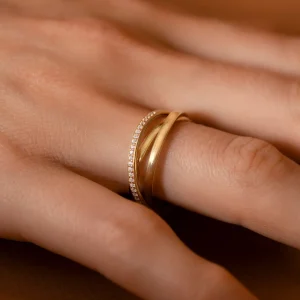 Ponte Vecchio Lanza 925 sterling zilver gold plated ring met zirkonia stenen