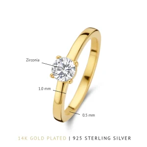 Ponte Vecchio Sofia 925 sterling zilver gold plated ring met zirkonia steen