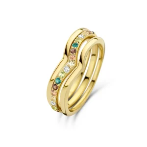 Santa Maria del Fiore 925 sterling zilver gold plated ringen met gekleurde zirkonia stenen