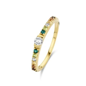 Santa Maria del Fiore 925 sterling zilver gold plated ring met gekleurde zirkonia stenen