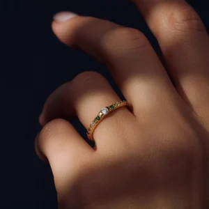 Santa Maria del Fiore 925 sterling zilver gold plated ring met gekleurde zirkonia stenen