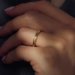 Santa Maria del Fiore 925 sterling zilver gold plated ring met gekleurde zirkonia stenen