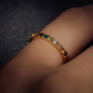 Santa Maria del Fiore 925 sterling zilver gold plated ring met gekleurde zirkonia stenen