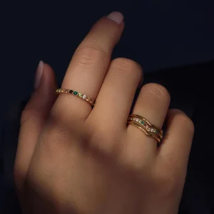 Santa Maria del Fiore 925 sterling zilver gold plated ring met gekleurde zirkonia stenen