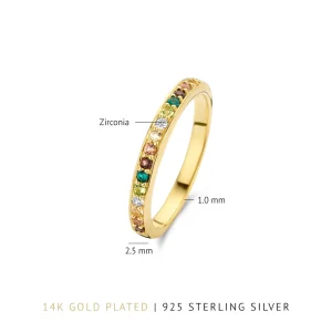 Santa Maria del Fiore 925 sterling zilver gold plated ring met gekleurde zirkonia stenen