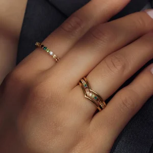 Santa Maria del Fiore 925 sterling zilver gold plated ring met gekleurde zirkonia stenen