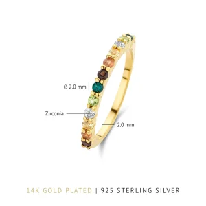 Santa Maria del Fiore 925 sterling zilver gold plated ring met gekleurde zirkonia stenen