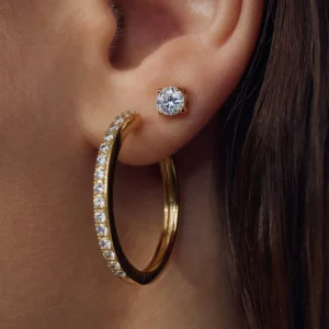 Santa Maria della Base 925 sterling zilver gold plated Creolen met zirkonia stenen