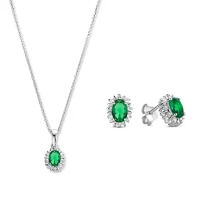 Sorprendimi 925 sterling zilver Ketting en Oorknoppen Giftset met groene zirkonia stenen
