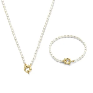 Sorprendimi 925 sterling zilver gold plated Ketting en armband Giftset met zoetwaterparels