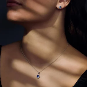 Sorprendimi 925 sterling zilver Ketting en Oorknoppen Giftset met blauwe zirkonia steen