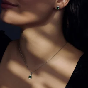 Sorprendimi 925 sterling zilver Ketting en Oorknoppen Giftset met groene zirkonia stenen