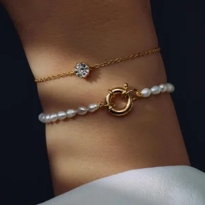 Sorprendimi 925 sterling zilver gold plated Ketting en armband Giftset met zoetwaterparels