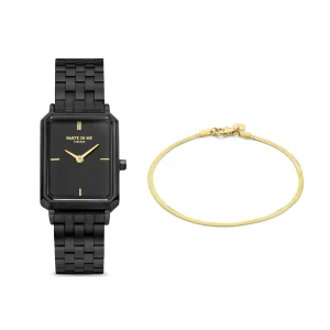 Sorprendimi zwart horloge en 925 sterling zilveren gold plated armband